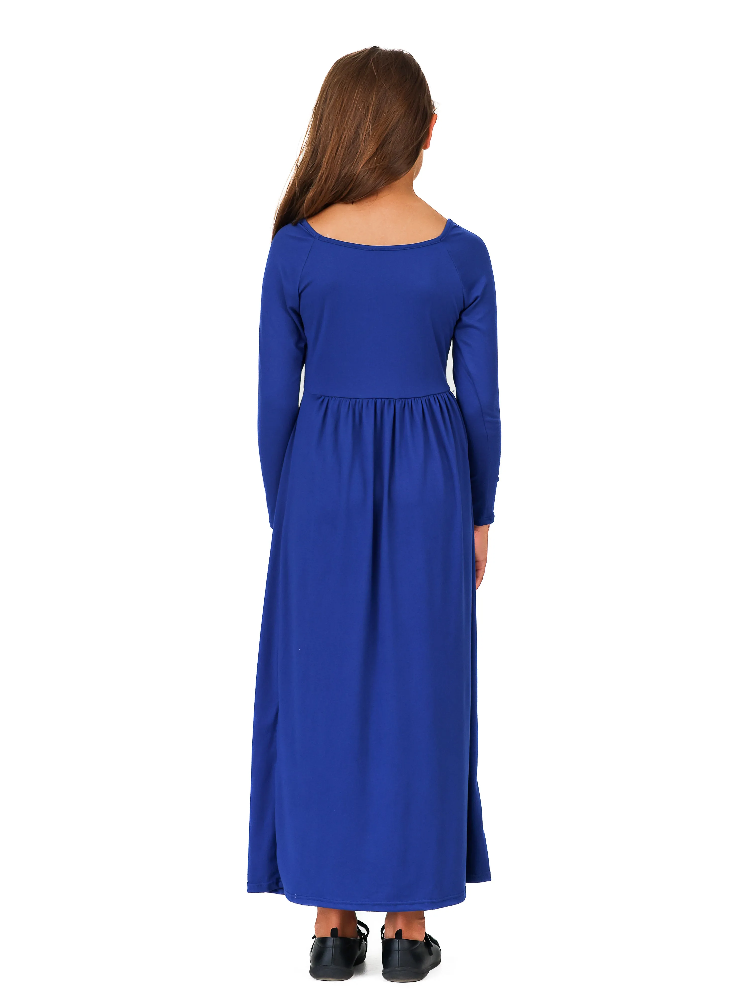 24seven Comfort Apparel Girls Long Sleeve Pleated Maxi Dress Solid Color