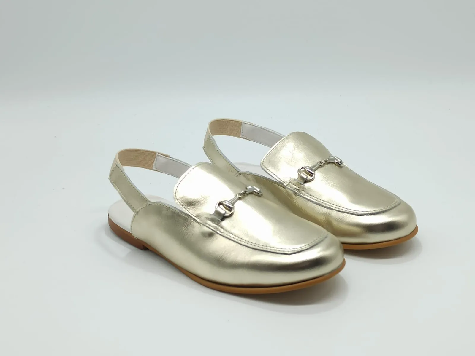 6306 Gold Horsebit Open Sling Back Shoes