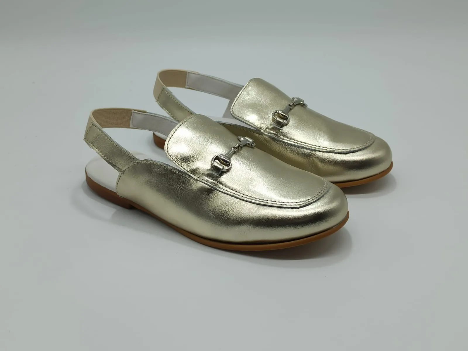 6306 Gold Horsebit Open Sling Back Shoes