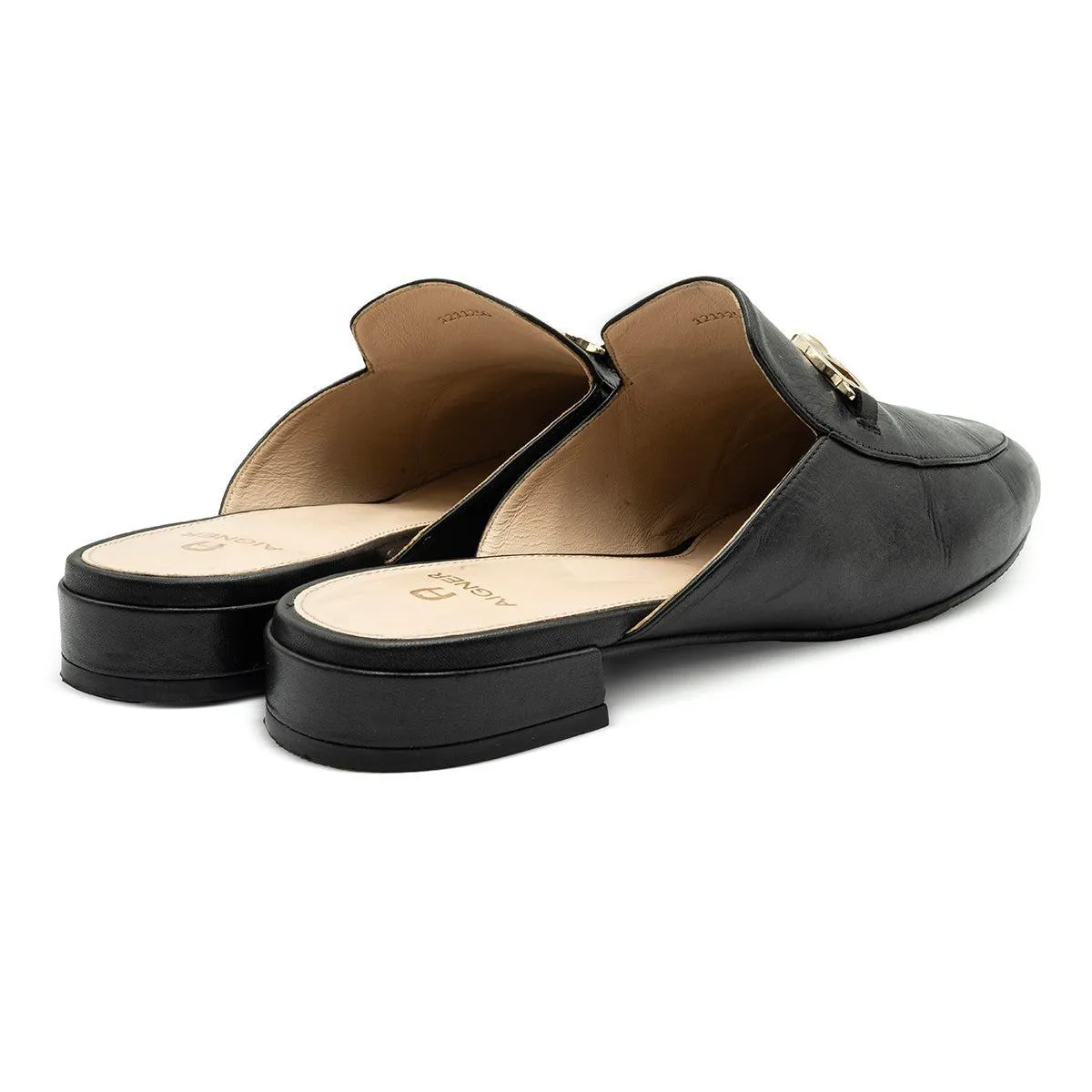 Aigner Fiona Mules Flat Sandals Leather Black Colour For Women