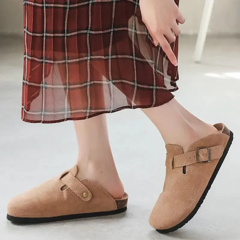 Baotou Women Closed Toe Cork Slippers