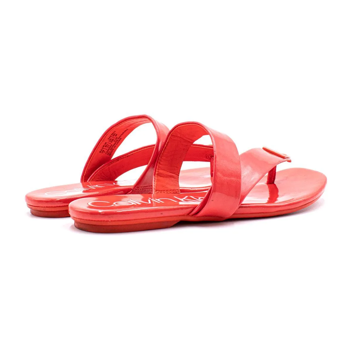 Calvin Klein Saurin Flat Sandals Leather Orange Colour For Women