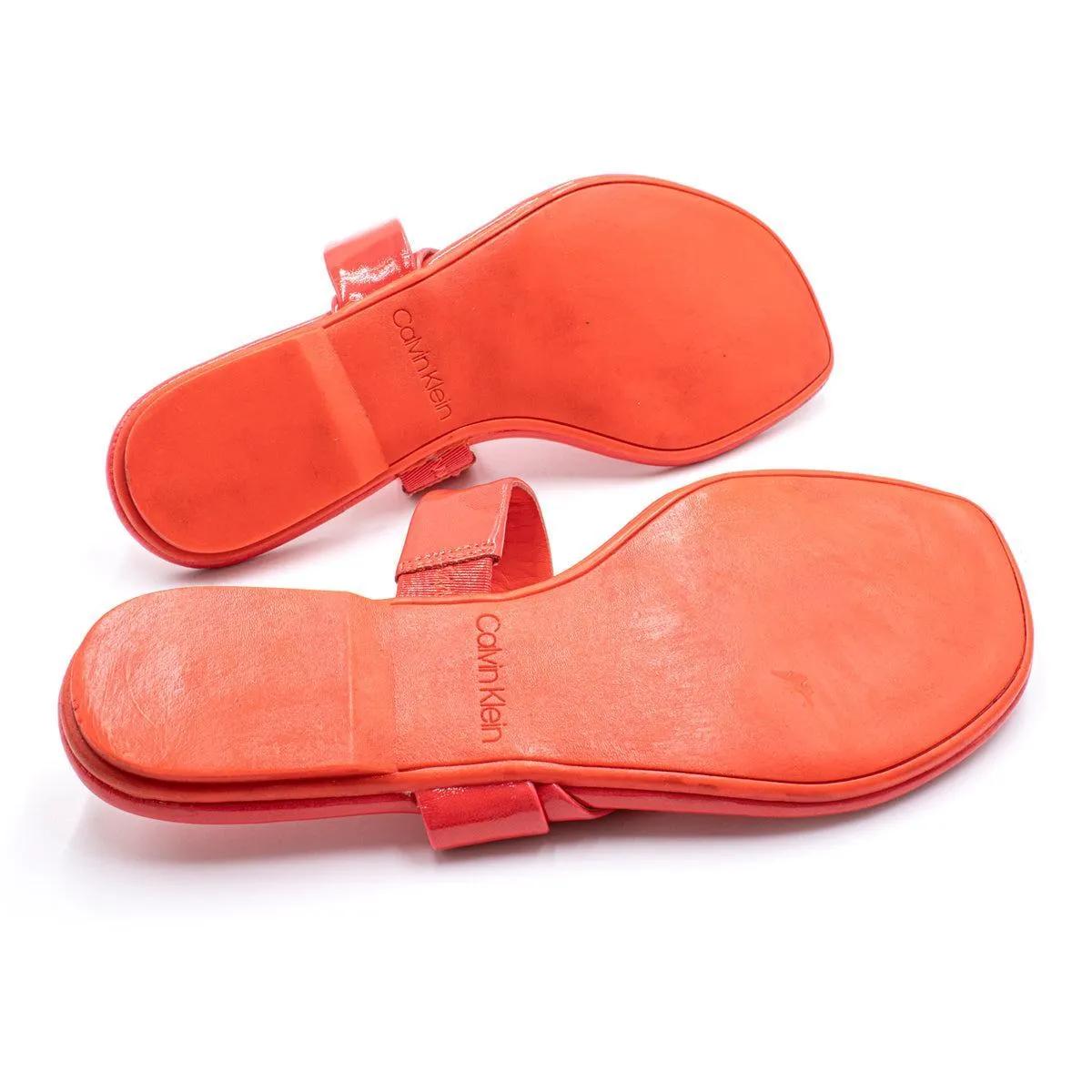 Calvin Klein Saurin Flat Sandals Leather Orange Colour For Women