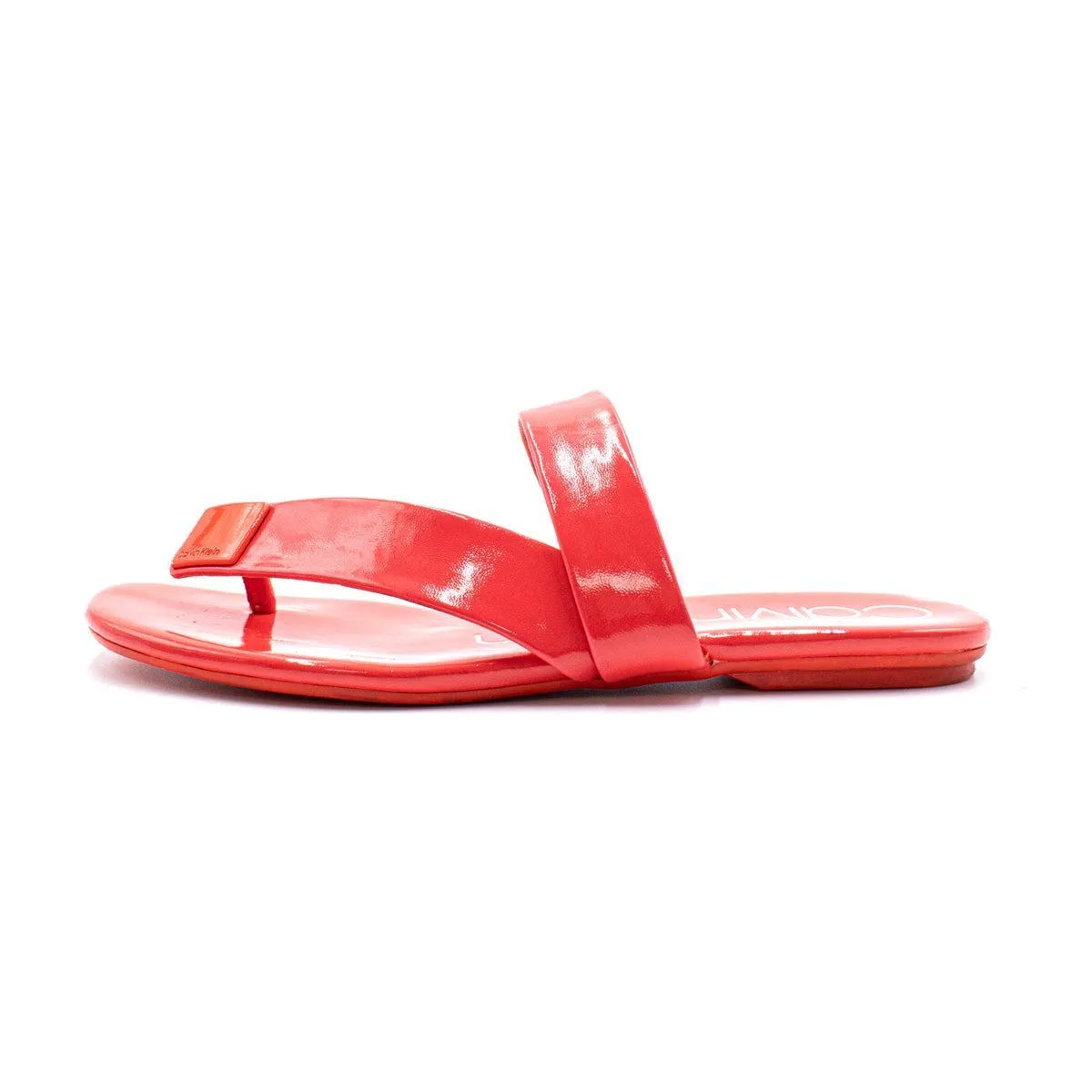 Calvin Klein Saurin Flat Sandals Leather Orange Colour For Women