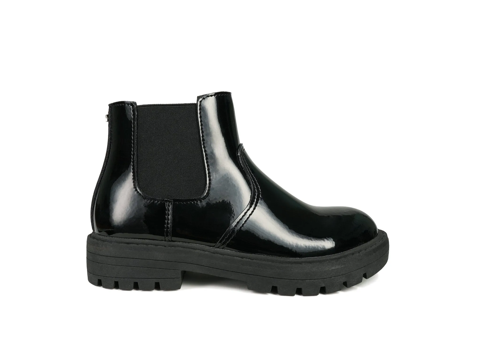 CARA - Girls' Black Patent Coated Leather Gusset Ankle Boots