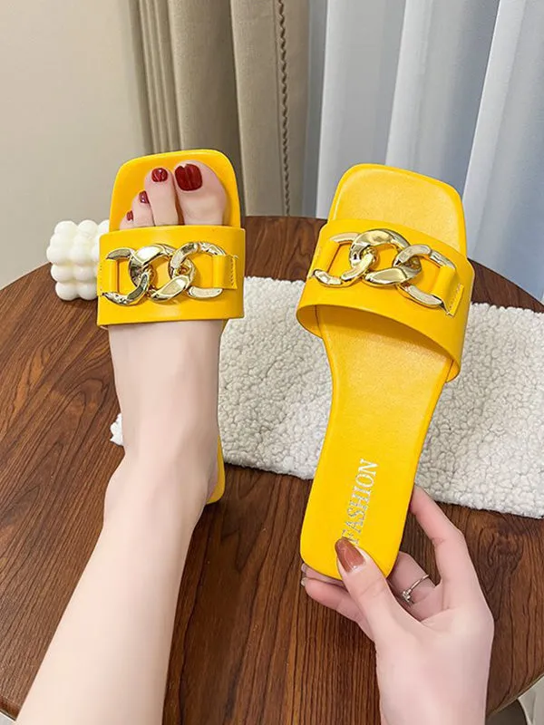 Chains Open Toe Split-Joint Square-Toe Slippers