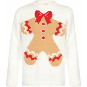 Christmas Gingerbread Novelty Junior Christmas Jumper - White