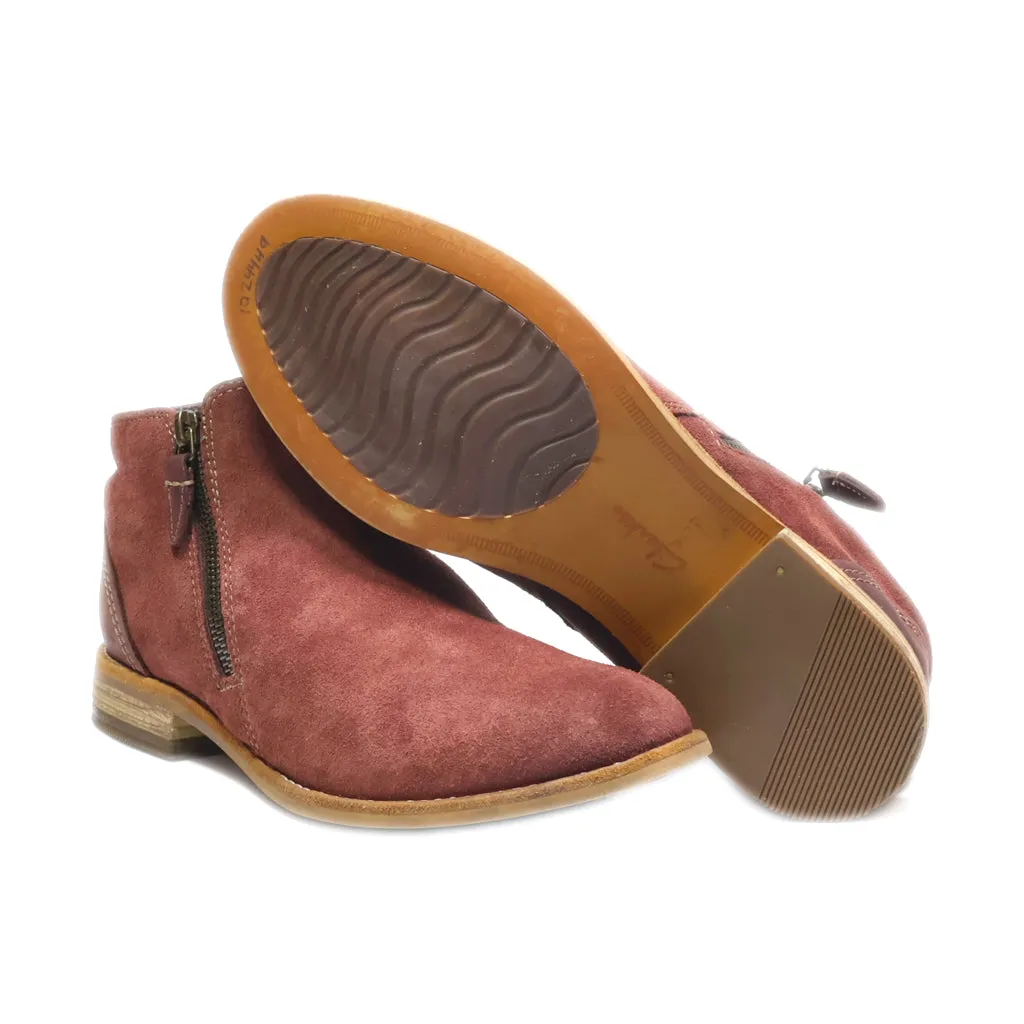 Clarks Juno Ankle Boots Suede Maroon Colour For Women