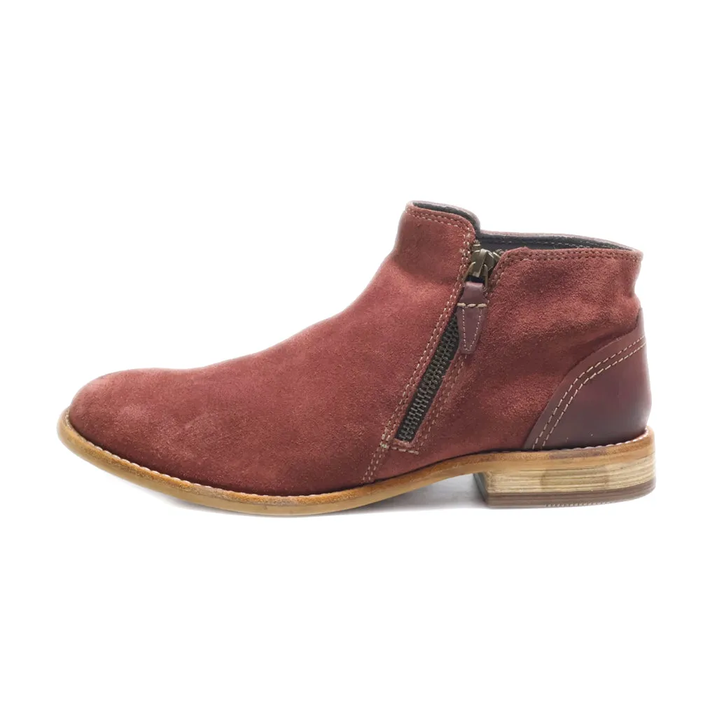 Clarks Juno Ankle Boots Suede Maroon Colour For Women