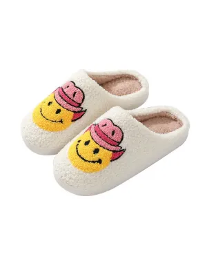 Cowgirl Happy Face Slippers White