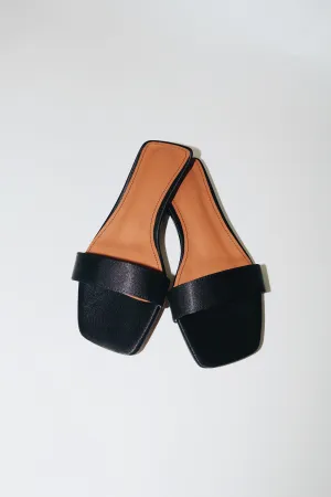 Elle Black Satin Flat Slide