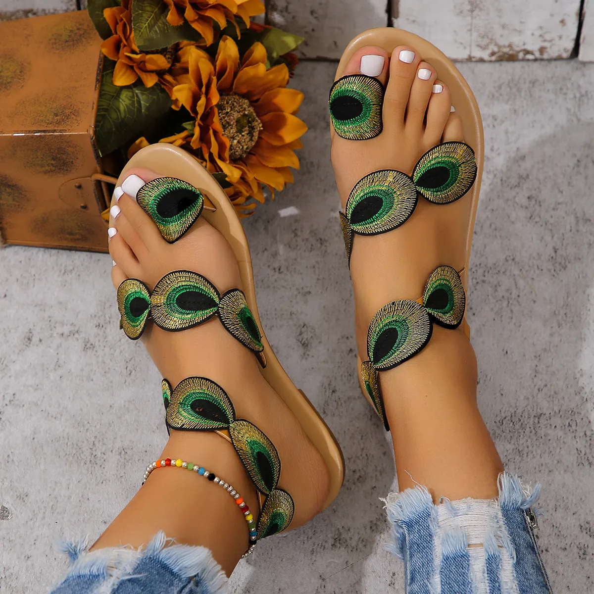 Embroidered Peacock Sandal