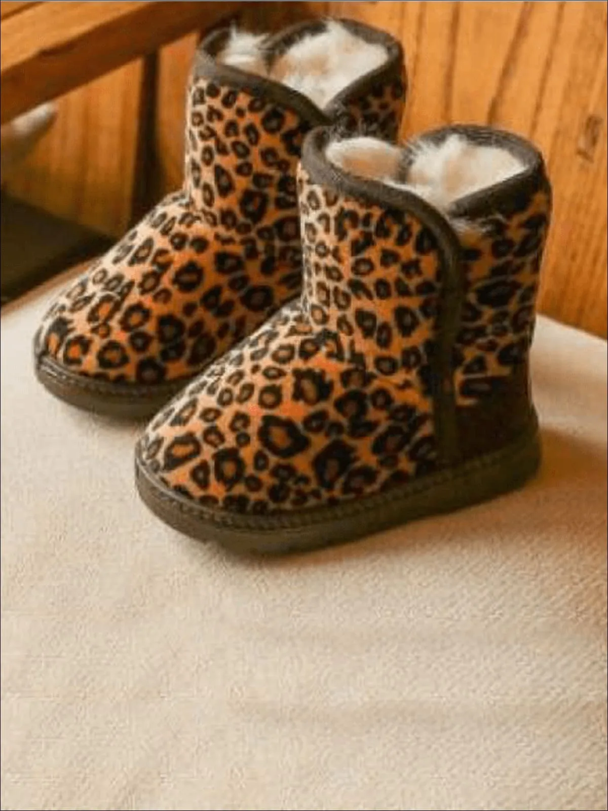 Girls Leopard Print Ankle Length Furry Boots (2 Colors Options) By Liv and Mia