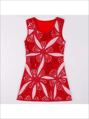 Girls Red Snow-Flake Sequin Shift Dress