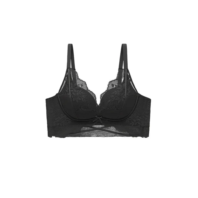 Girls Sexy Lace Underwear Women's Wire-free Small Chest Showing Big Upper Lifting Anti-drooping Bra