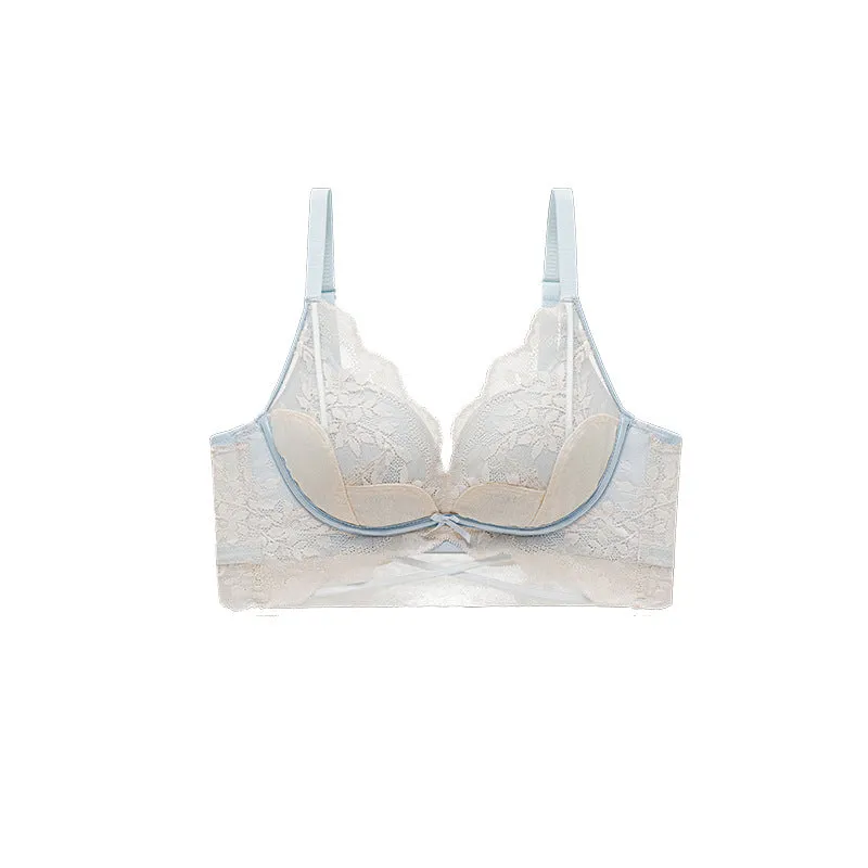 Girls Sexy Lace Underwear Women's Wire-free Small Chest Showing Big Upper Lifting Anti-drooping Bra