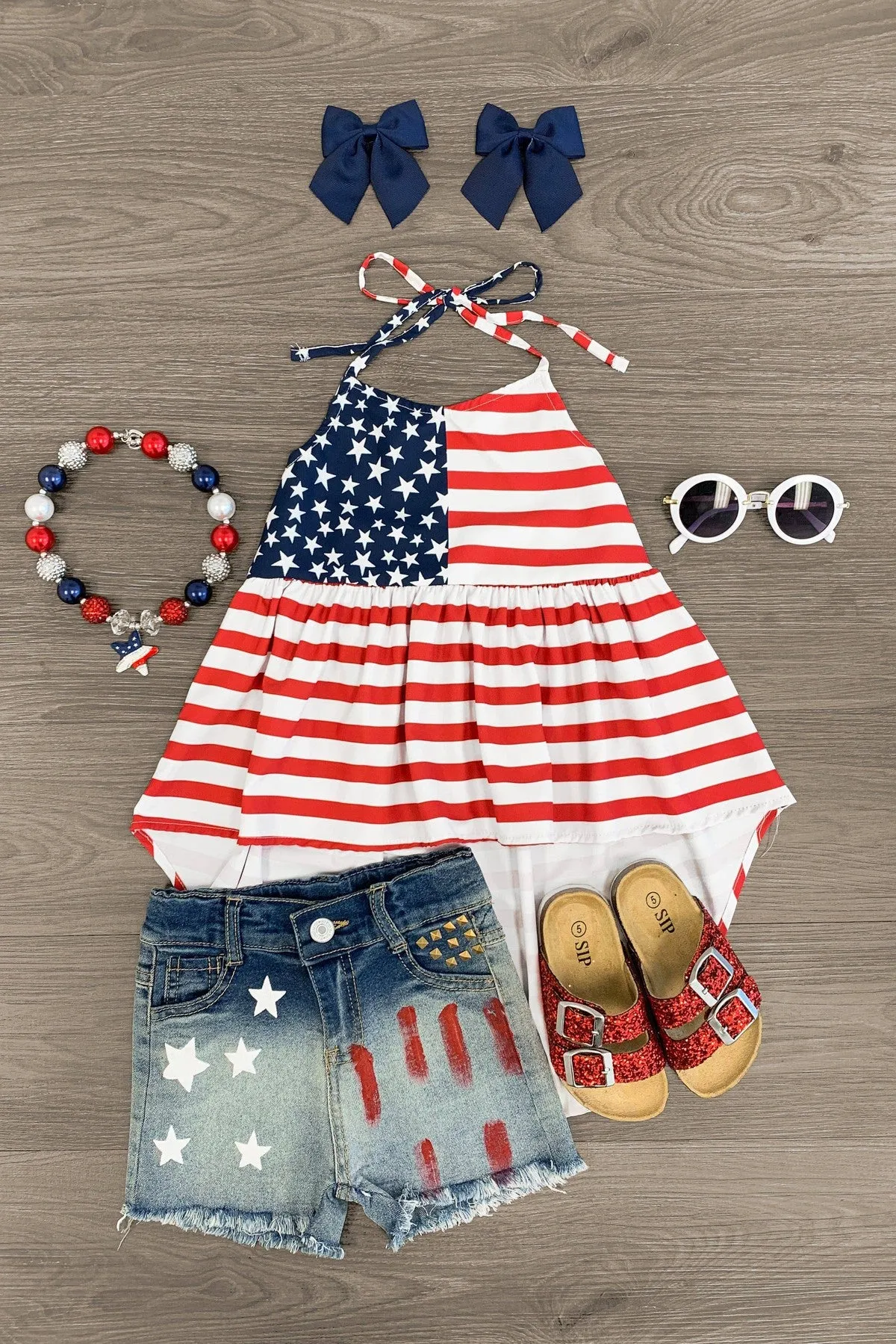 Halter Sun-Kissed Patriotic Distressed Short Set