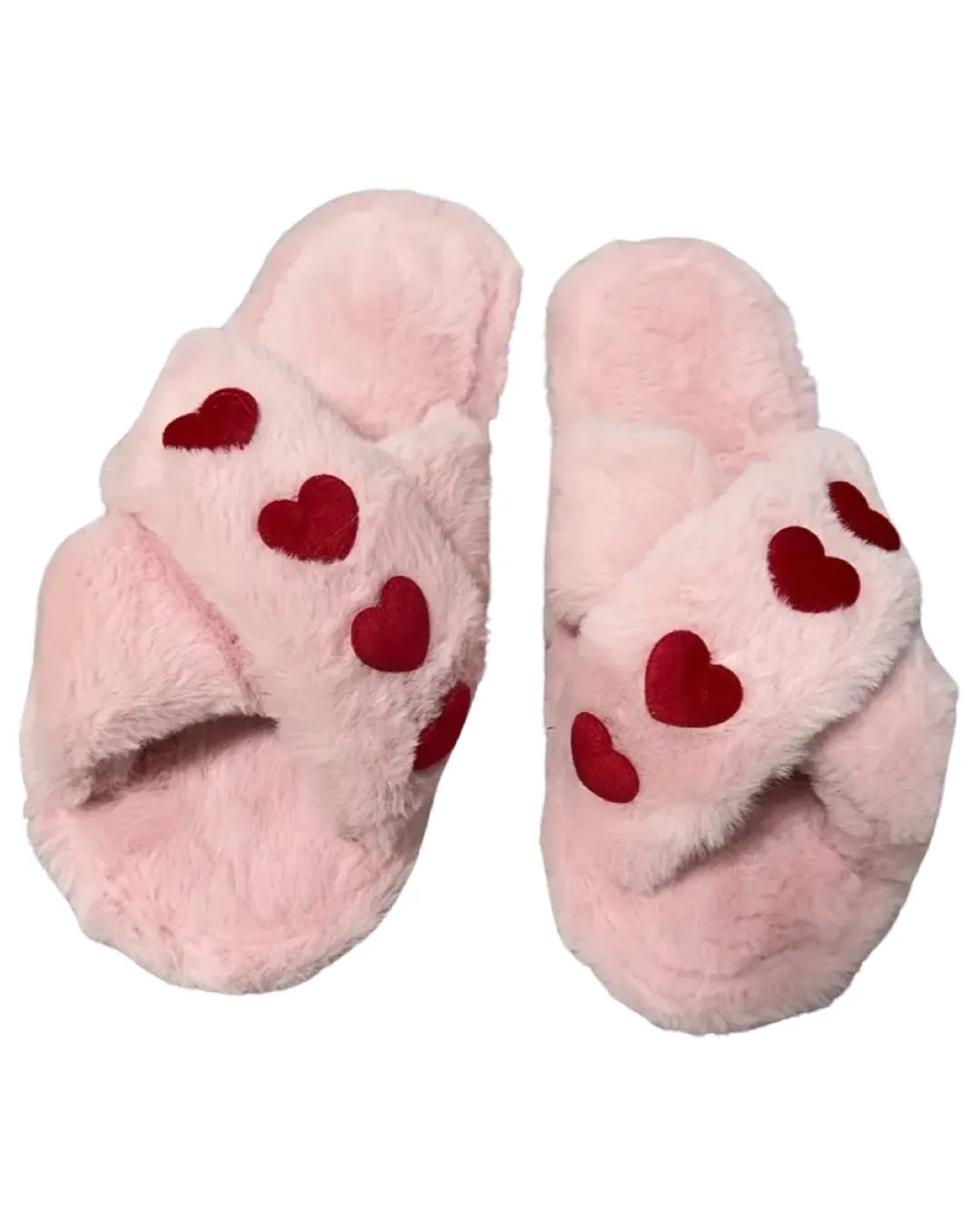 Heart Plush Cross Slippers Pink