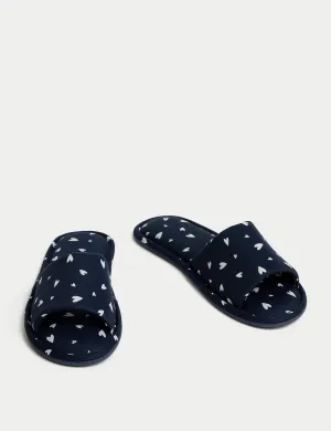 Heart Print Open Toe Slider Slippers