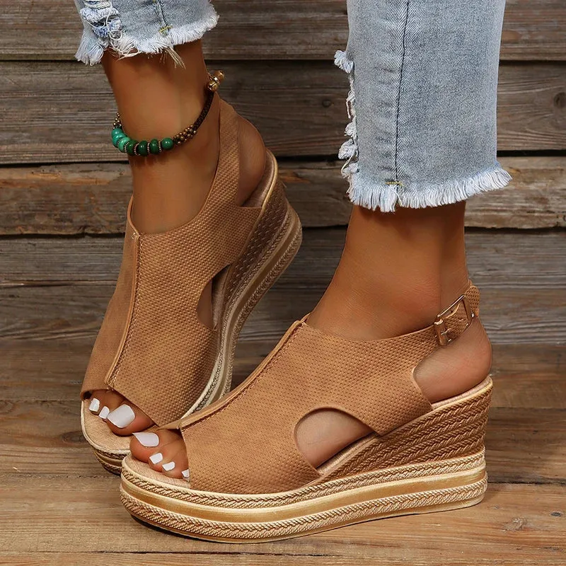 Hnzxzm Summer Plus Size Wedge High Heels Sandals Women 2024 Peep Toe Platfrom Sandals Woman Buckle Strap Non Slip Beach Sandles Mujer