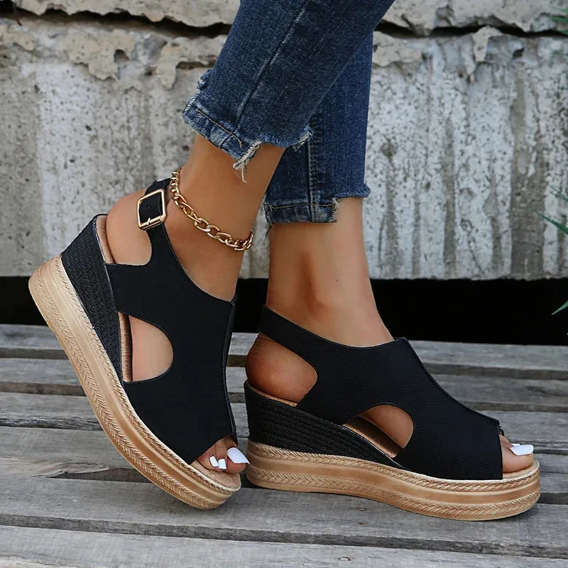 Hnzxzm Summer Plus Size Wedge High Heels Sandals Women 2024 Peep Toe Platfrom Sandals Woman Buckle Strap Non Slip Beach Sandles Mujer