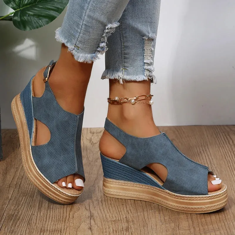 Hnzxzm Summer Plus Size Wedge High Heels Sandals Women 2024 Peep Toe Platfrom Sandals Woman Buckle Strap Non Slip Beach Sandles Mujer