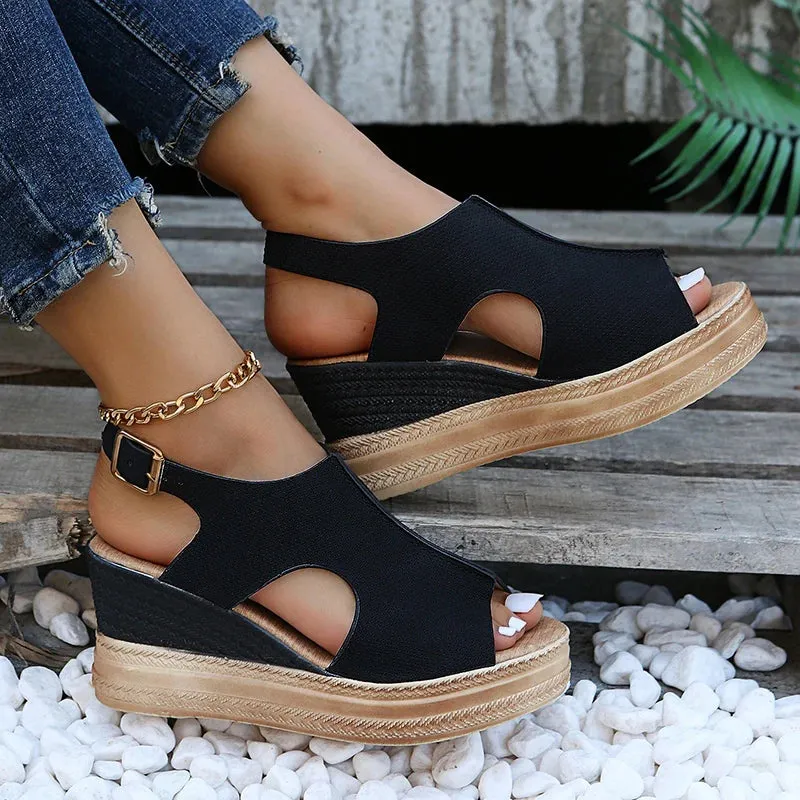 Hnzxzm Summer Plus Size Wedge High Heels Sandals Women 2024 Peep Toe Platfrom Sandals Woman Buckle Strap Non Slip Beach Sandles Mujer