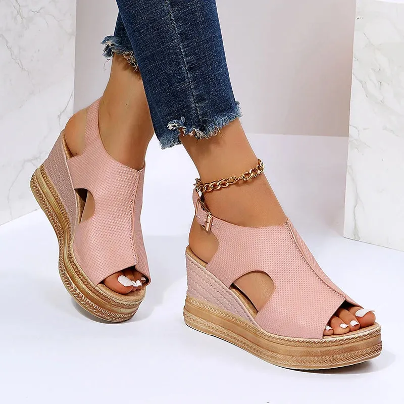 Hnzxzm Summer Plus Size Wedge High Heels Sandals Women 2024 Peep Toe Platfrom Sandals Woman Buckle Strap Non Slip Beach Sandles Mujer