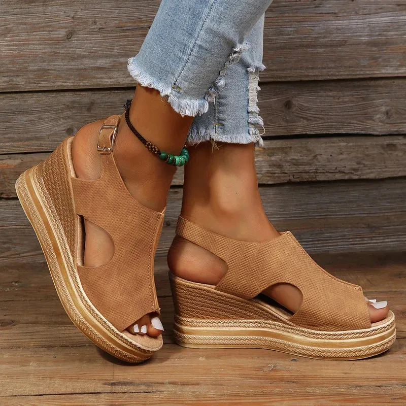 Hnzxzm Summer Plus Size Wedge High Heels Sandals Women 2024 Peep Toe Platfrom Sandals Woman Buckle Strap Non Slip Beach Sandles Mujer