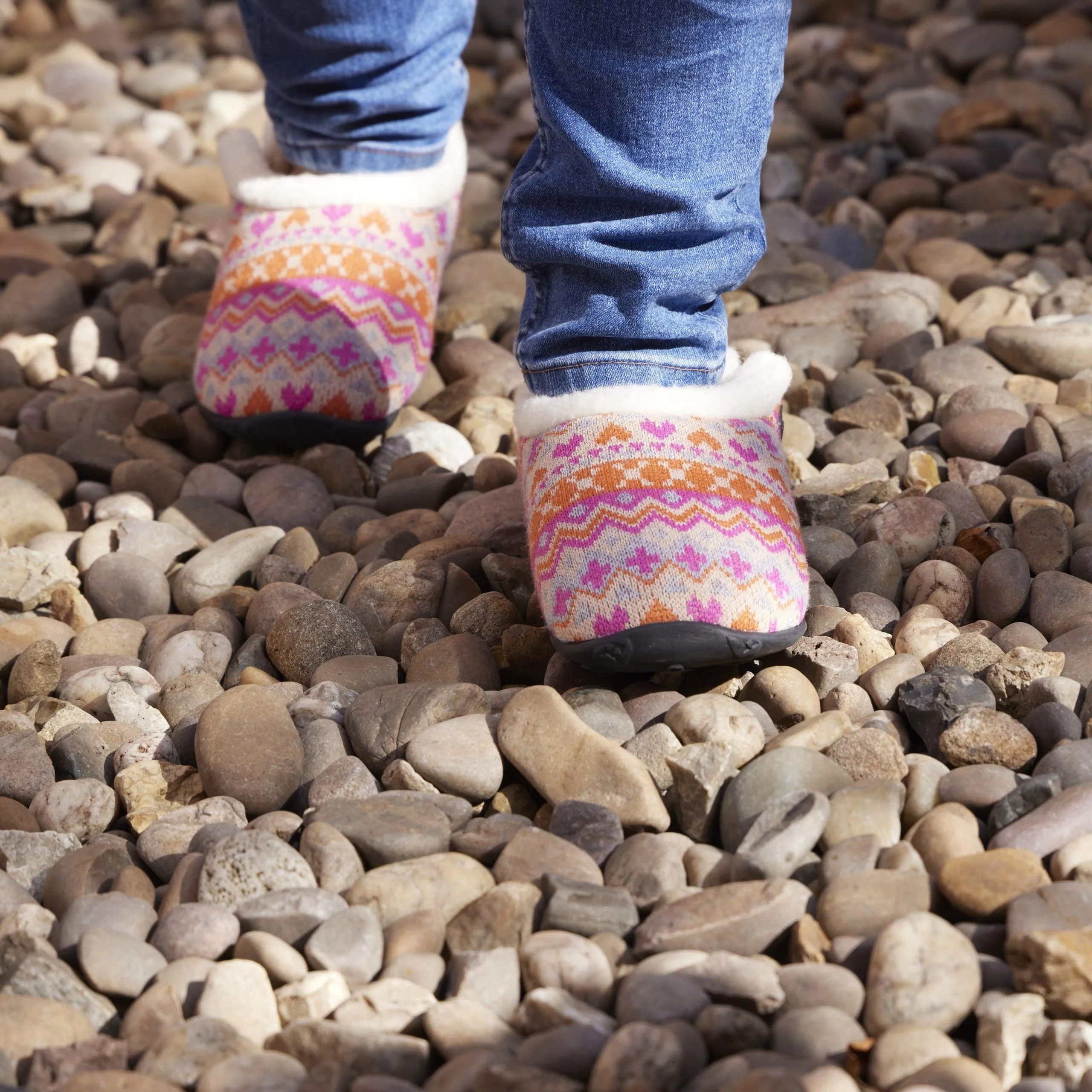 Layla - Orange Pink Knit Nordic Women's Slippers