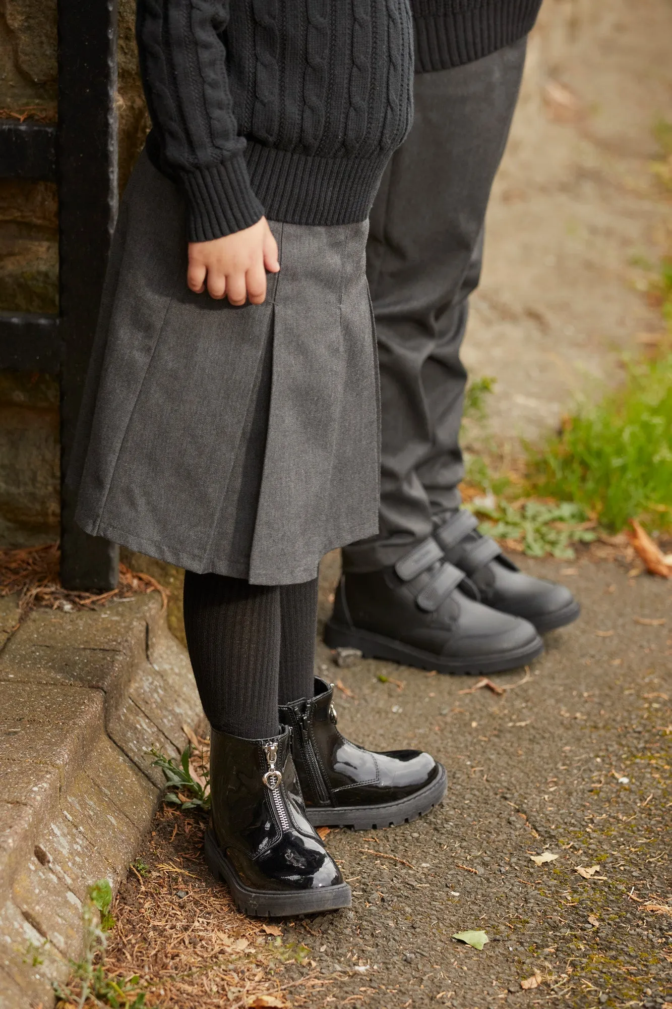 LYDIA - Girls' Black Patent Coated Leather Zip Ankle Boots