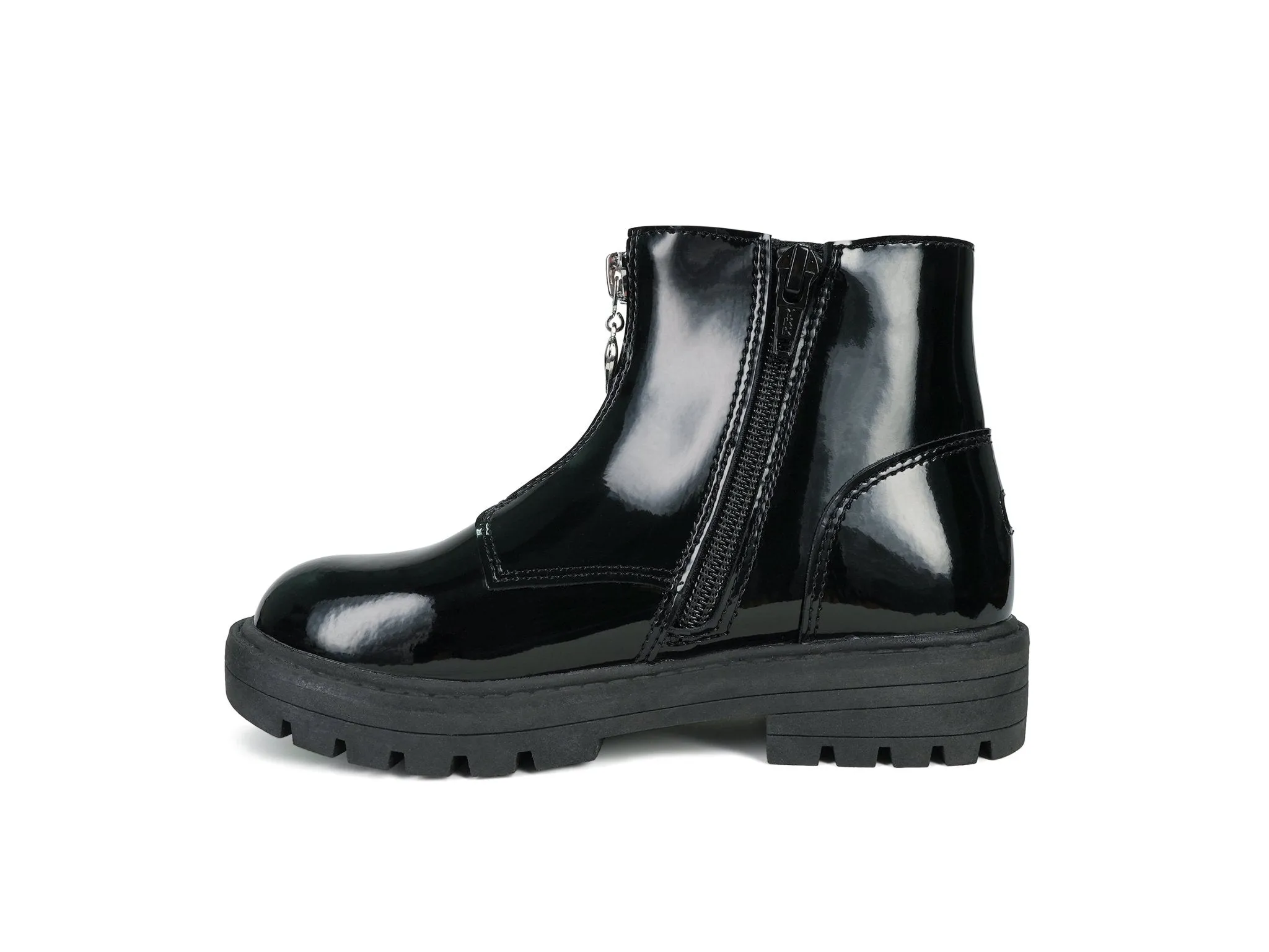 LYDIA - Girls' Black Patent Coated Leather Zip Ankle Boots