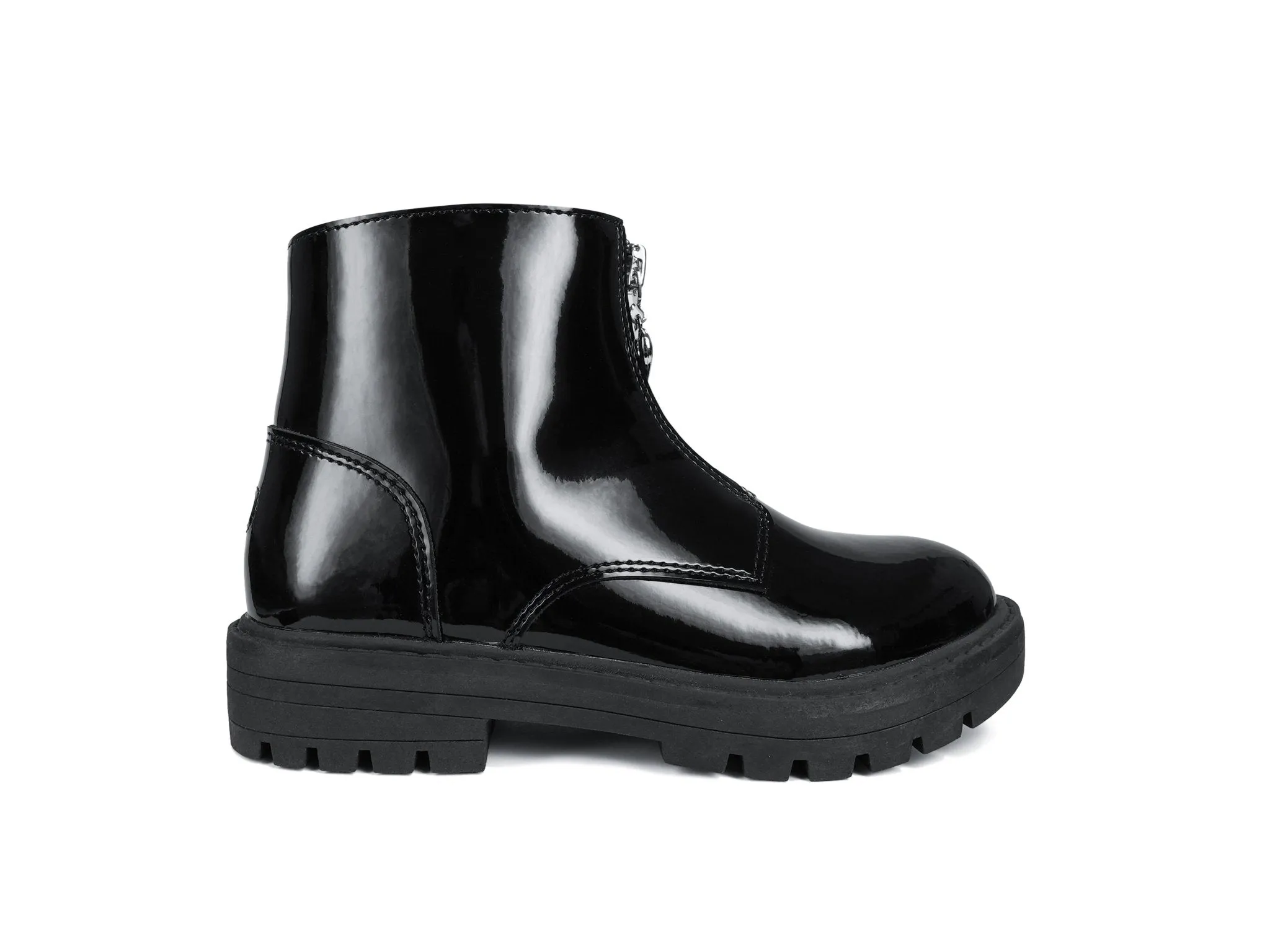 LYDIA - Girls' Black Patent Coated Leather Zip Ankle Boots