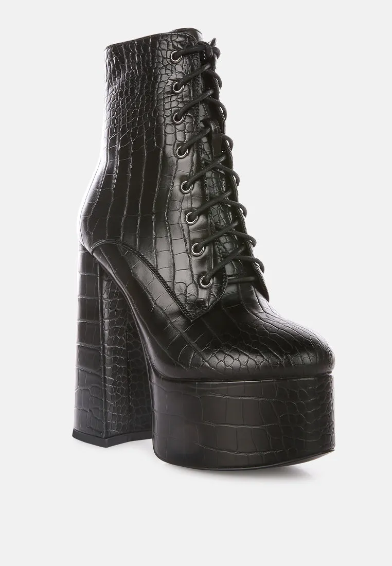 Magdalene Croc High Heel Patform Boots