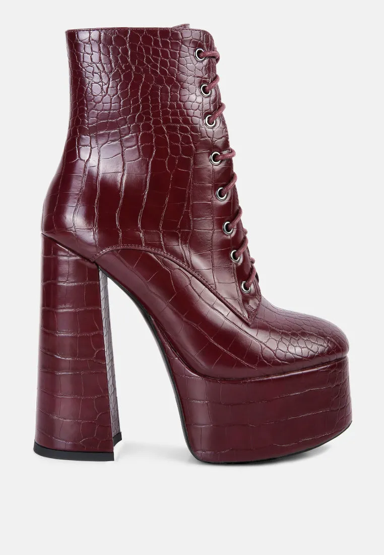 Magdalene Croc High Heel Patform Boots