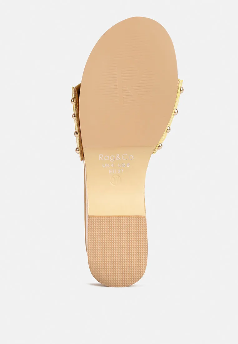 Minny Textured Heel Leather Slip On Sandals