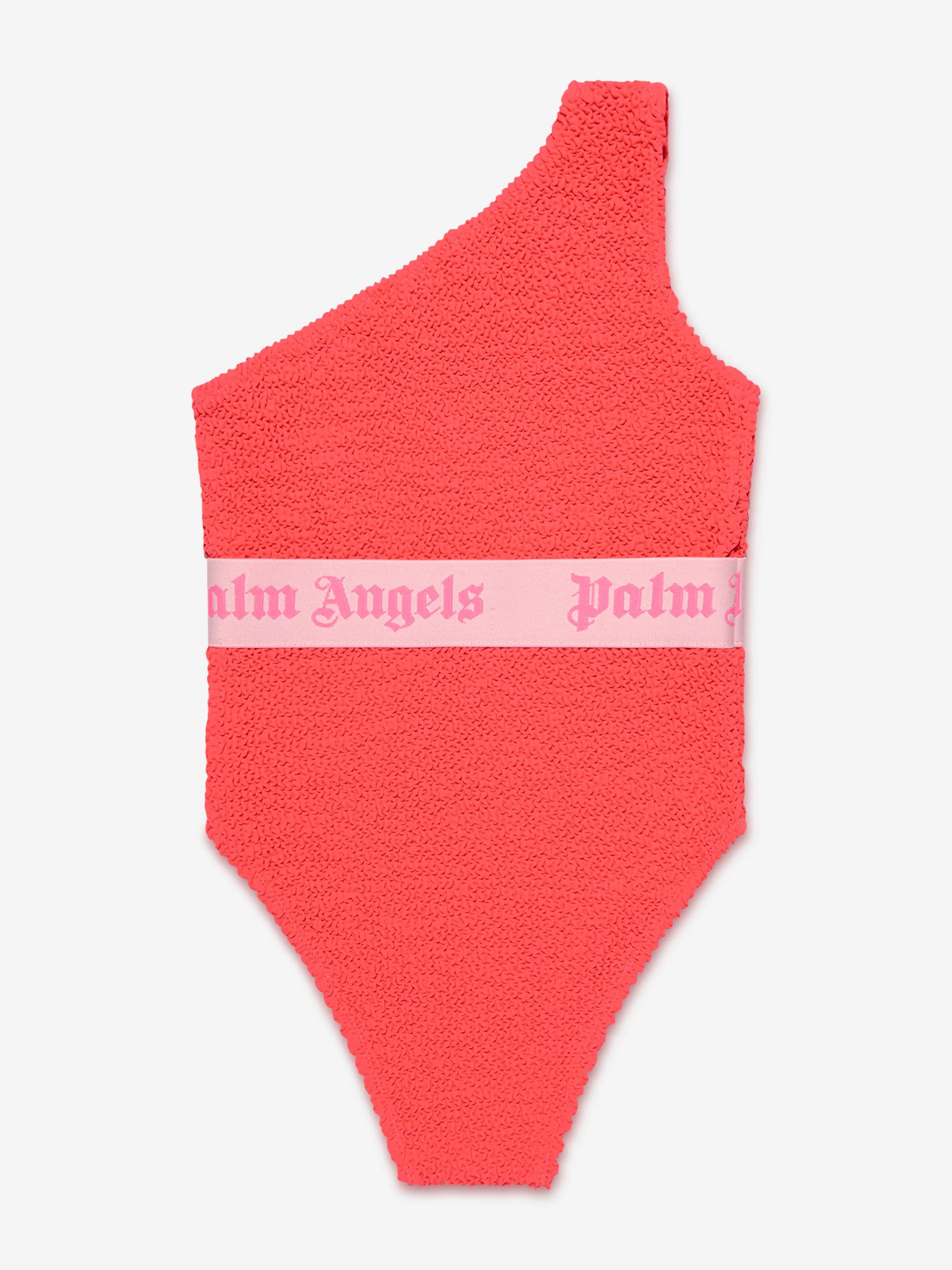 Palm Angels Girls Logo Band One Shoulder Swimsuit in Red