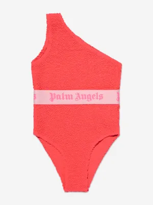 Palm Angels Girls Logo Band One Shoulder Swimsuit in Red