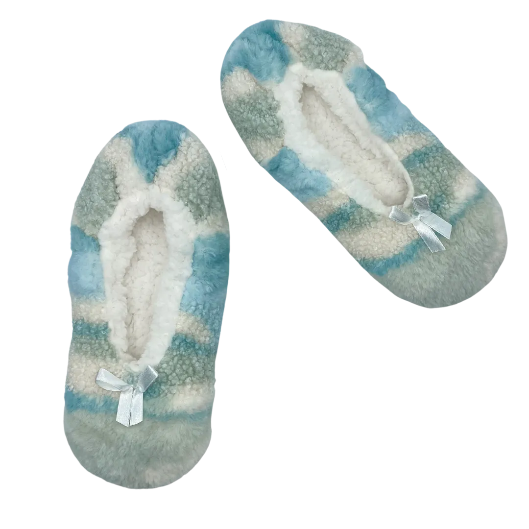 Patchwork Blue Fuzzy Babba Slipper Socks