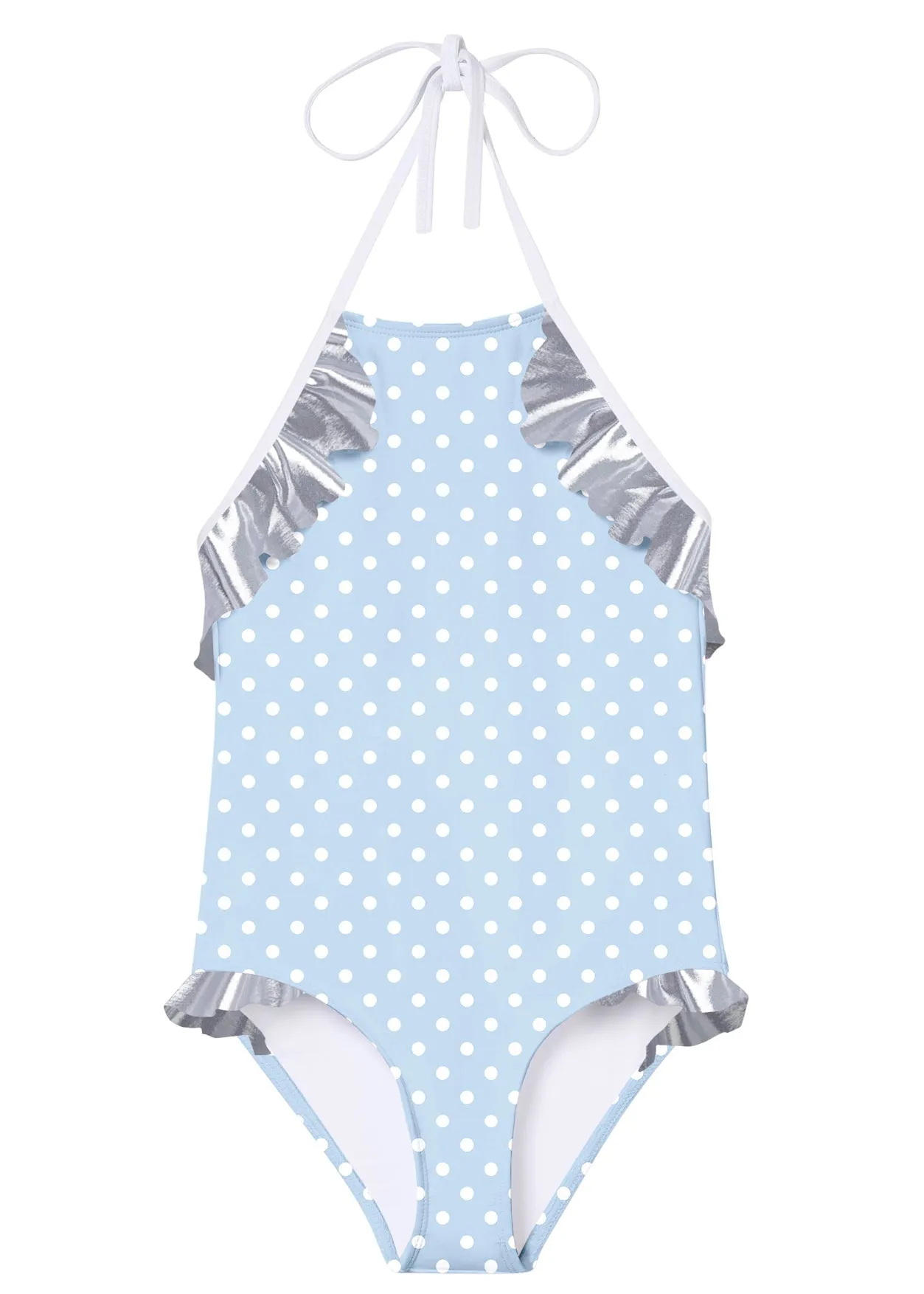 POLKA DOT SWIMSUIT WITN SILVER RUFFLE