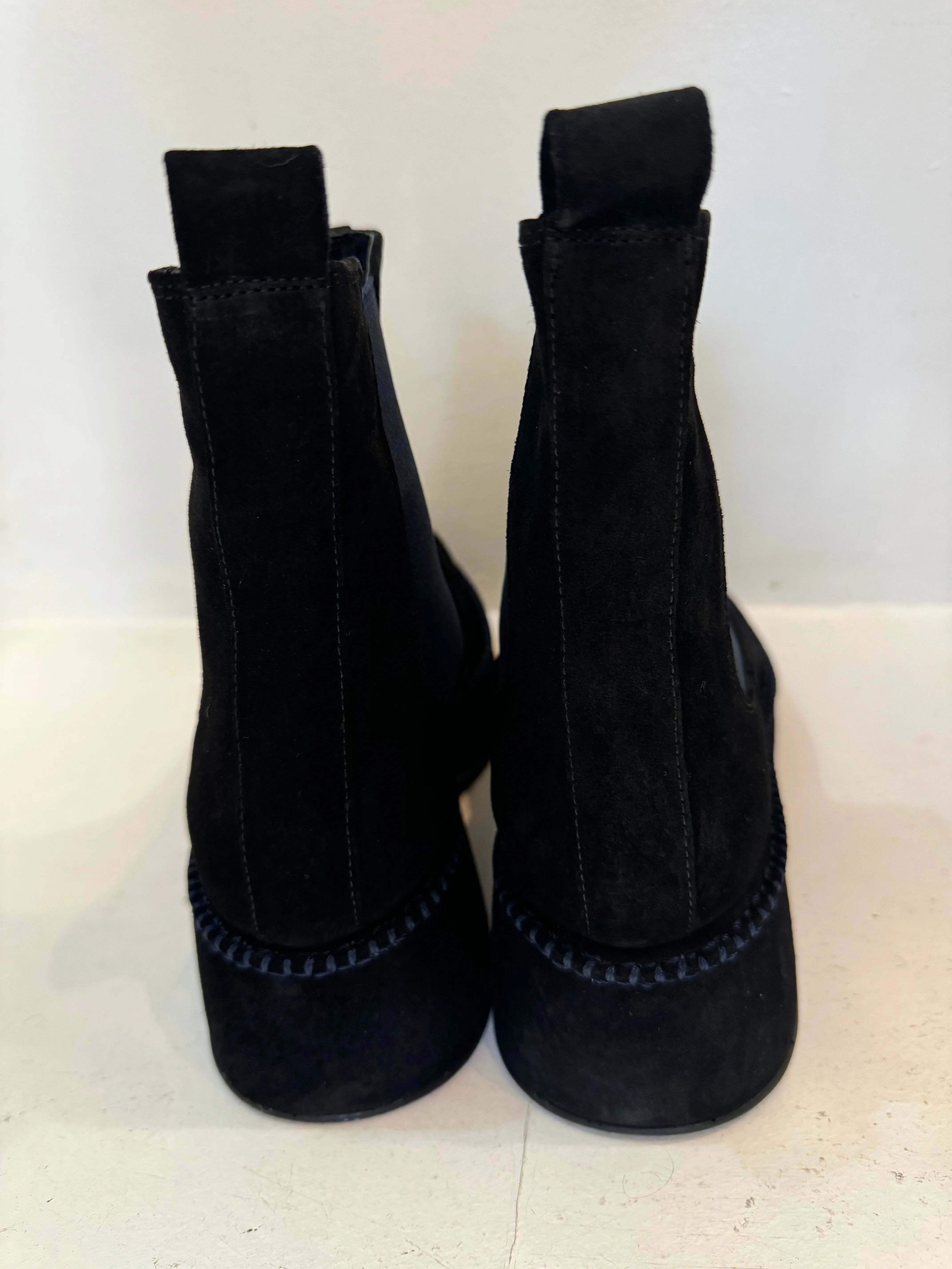 Pons Quintana Black Suede Navy Contrast Stitch Ankle Boot