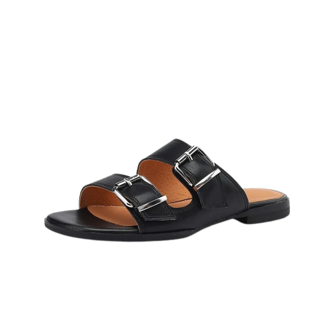 Pre Order:  Flat Bottom Belt Buckle Open Toe Sandals