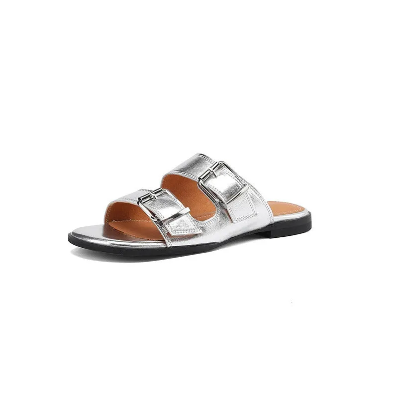 Pre Order:  Flat Bottom Belt Buckle Open Toe Sandals