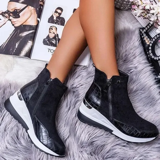 Purpdrank - Women Boot Autumn Winter High Top Vulcanize Shoes Women Platfrom Wedges Shoes Zipper Chunky Sneakers Female Shoes Plus Size