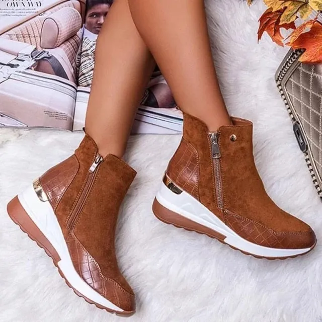 Purpdrank - Women Boot Autumn Winter High Top Vulcanize Shoes Women Platfrom Wedges Shoes Zipper Chunky Sneakers Female Shoes Plus Size