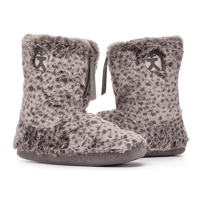 Sabor - Leopard Patterned Faux Fur Slipper Boot - Mid Grey Leopard