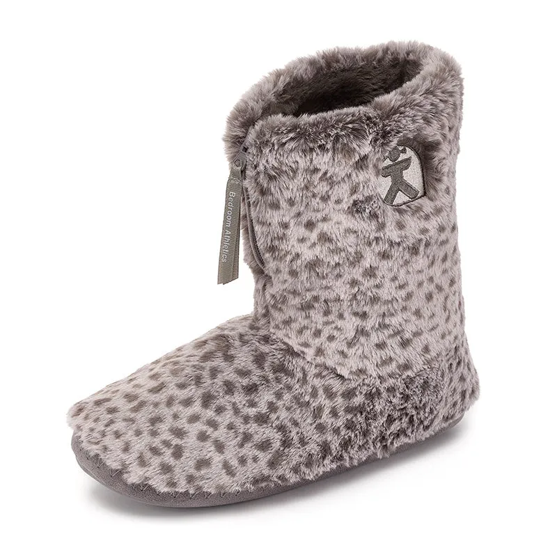 Sabor - Leopard Patterned Faux Fur Slipper Boot - Mid Grey Leopard