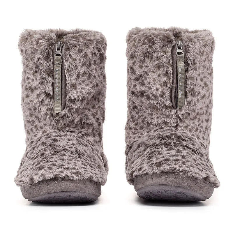 Sabor - Leopard Patterned Faux Fur Slipper Boot - Mid Grey Leopard