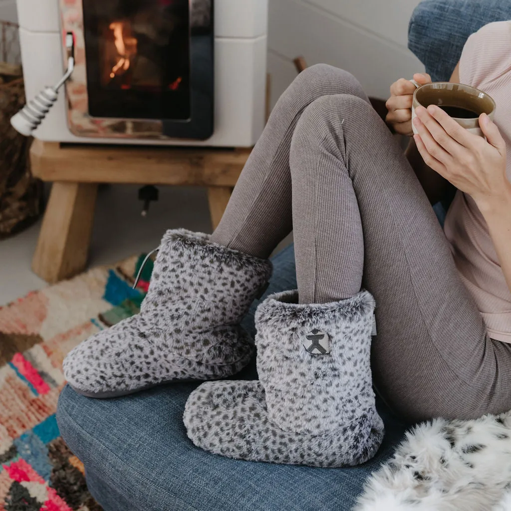 Sabor - Leopard Patterned Faux Fur Slipper Boot - Mid Grey Leopard