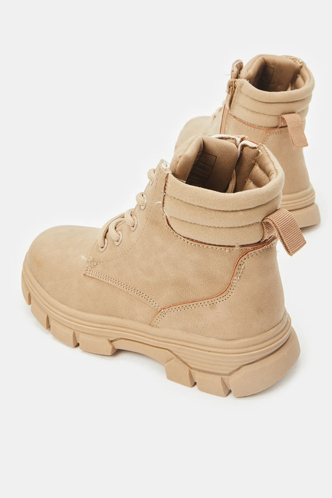 Senior Girls Beige Lace-Up Ankle Boots